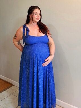 PinkBlush Maternity Blue Sleeveless Lace Maxi Dress
